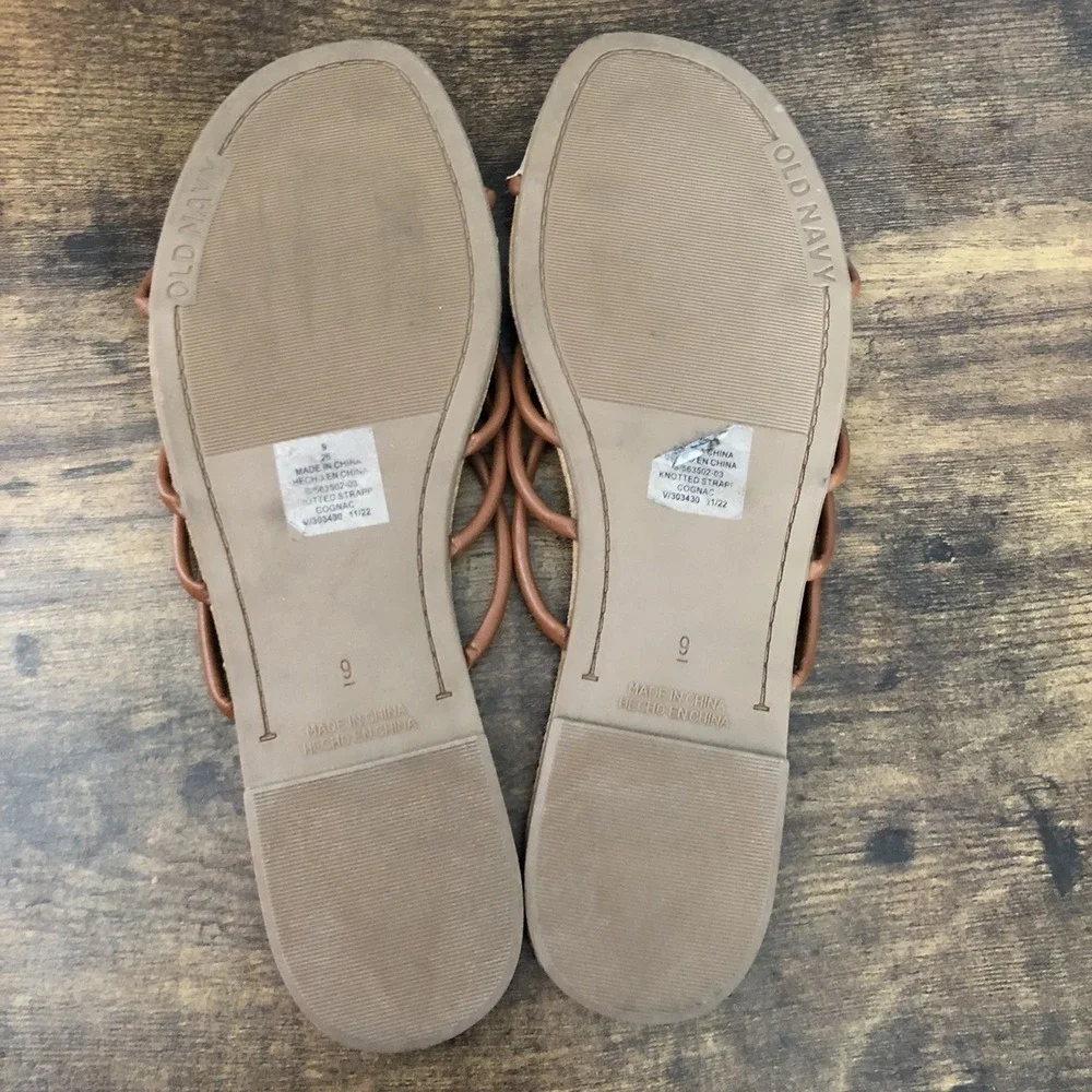 Old Navy Womens Brown Sandals Size 9 Knotted‎ Strap Cognac Flats Minimal Basic